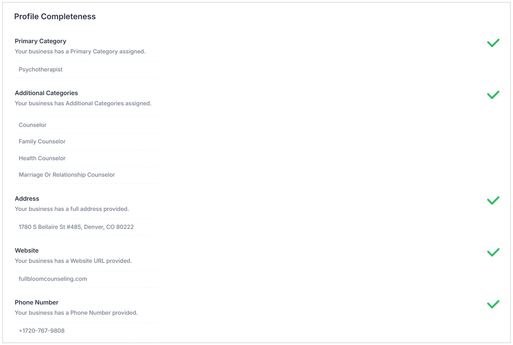 Profile completeness check GBP audit